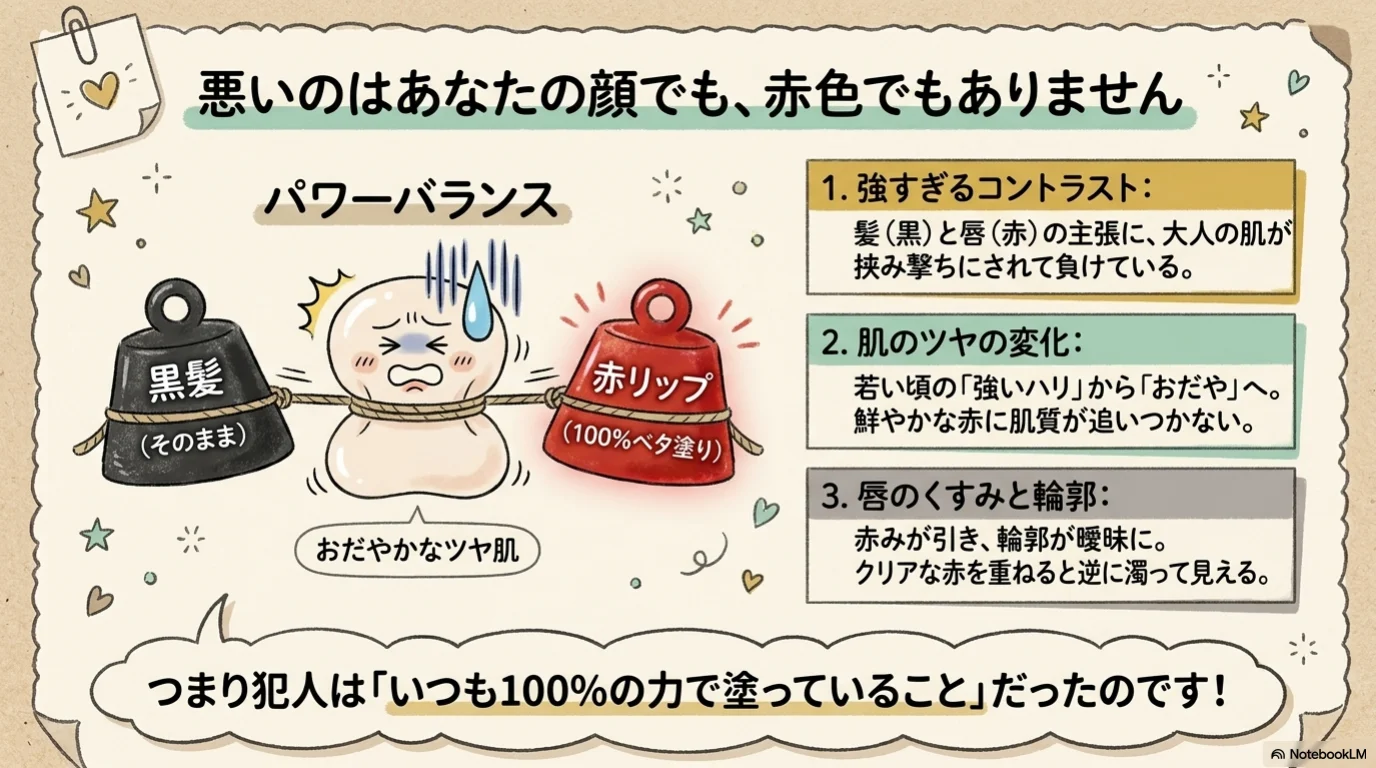 赤リップ濃度三段階の解説イラスト（3）