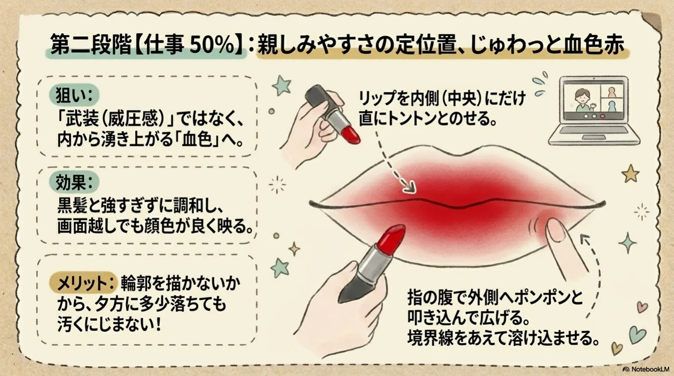 赤リップ濃度三段階の解説イラスト（7）