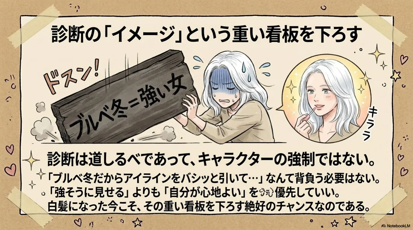 茶色×ブルベ小物の配色ワザのイラスト