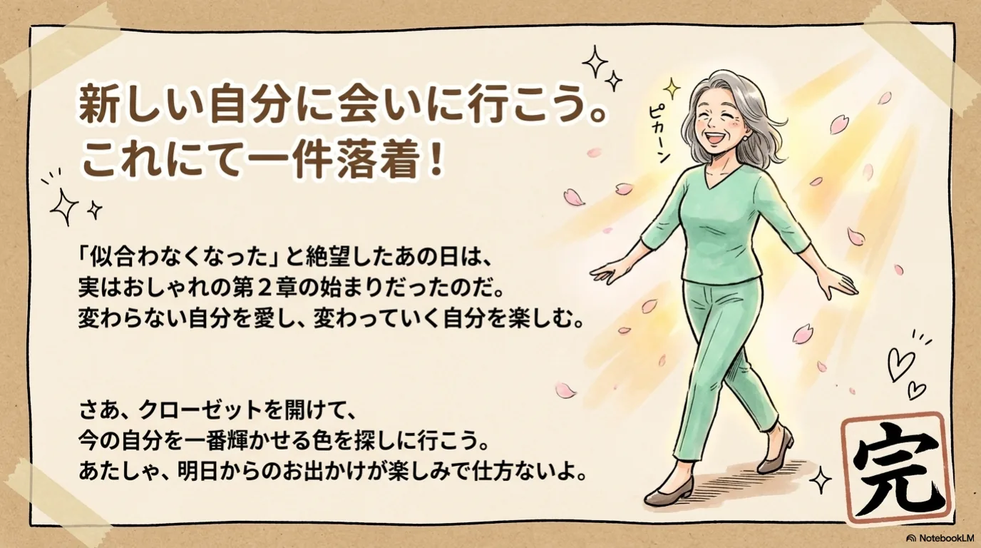 「色は人生とともに更新していい」という結びのイラスト