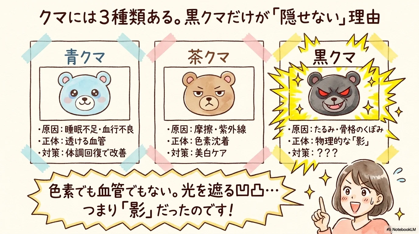 青クマ・茶クマ・黒クマの3タイプ比較イラスト