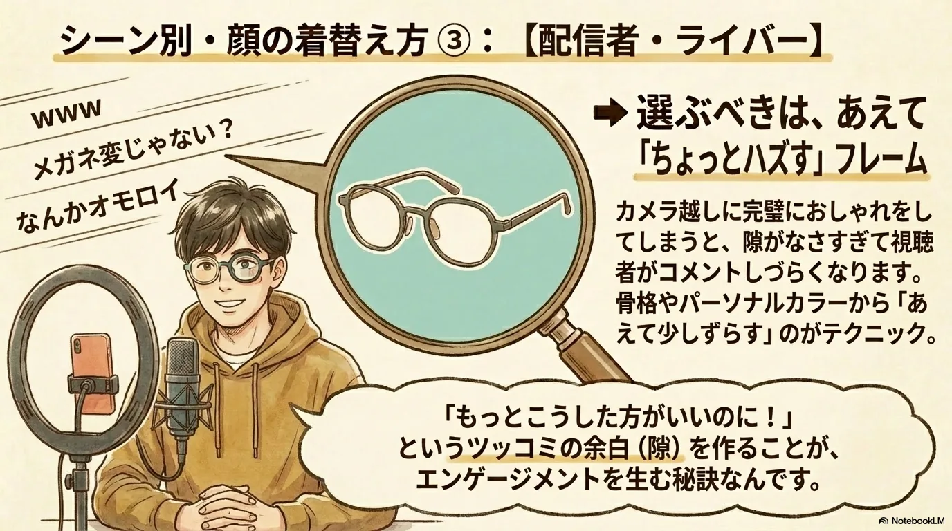 服を着替えるようにメガネも変えるイメージ