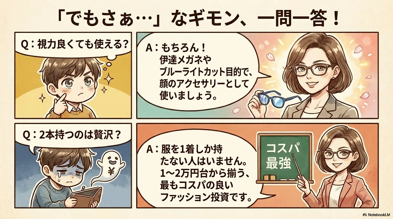 メガネで印象が変わるビフォーアフターのイメージ