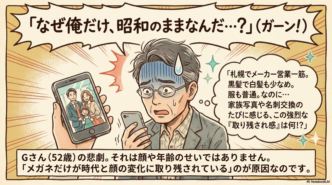 メンズメガネ三選びの解説イラスト（2）