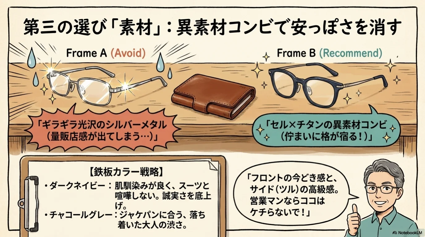 メンズメガネ三選びの解説イラスト（7）