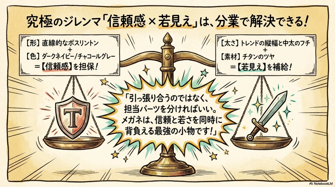 メンズメガネ三選びの解説イラスト（9）