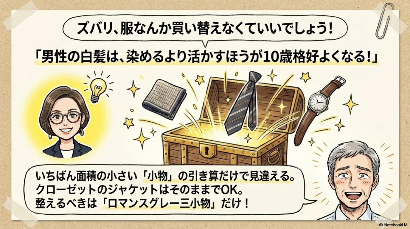 ロマンスグレー三小物の解説イラスト（5）