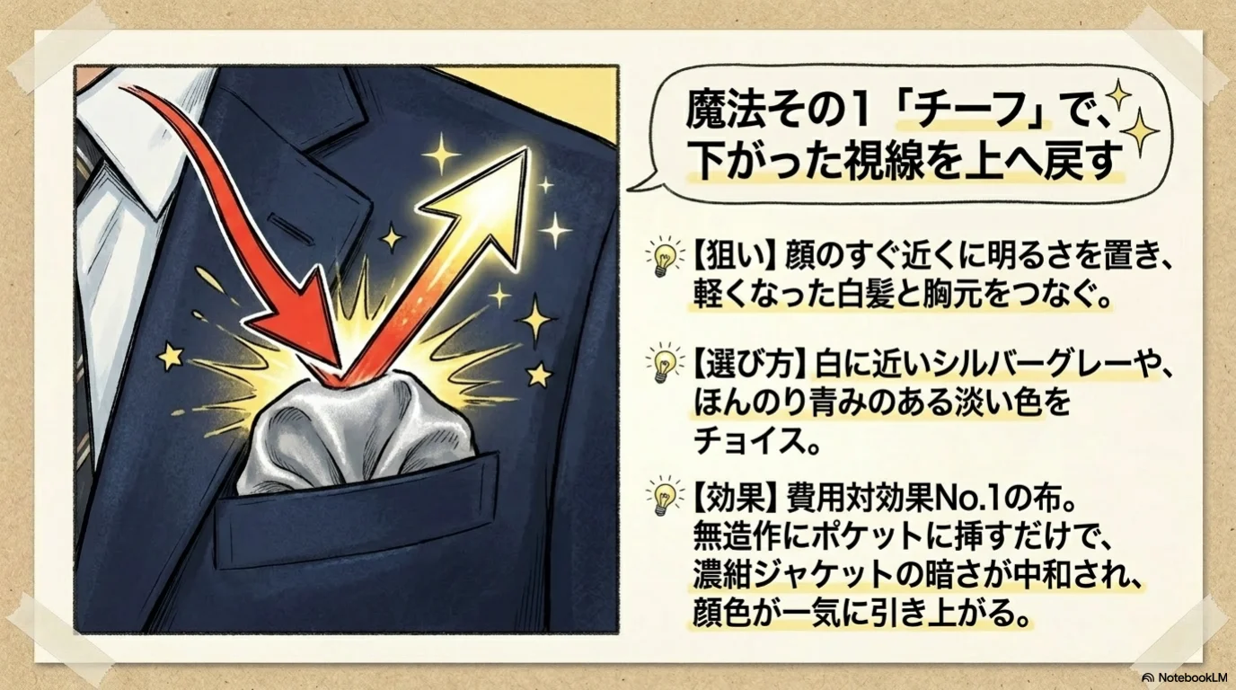 ロマンスグレー三小物の解説イラスト（6）