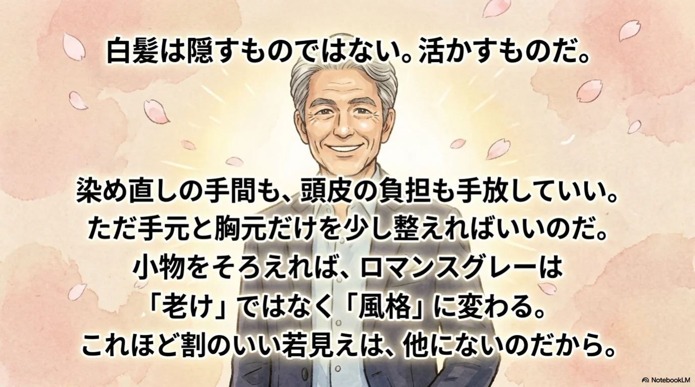 ロマンスグレー三小物の解説イラスト（14）