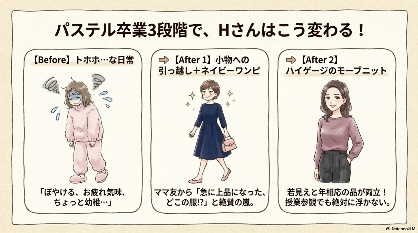 パステル卒業三段階の解説イラスト（13）