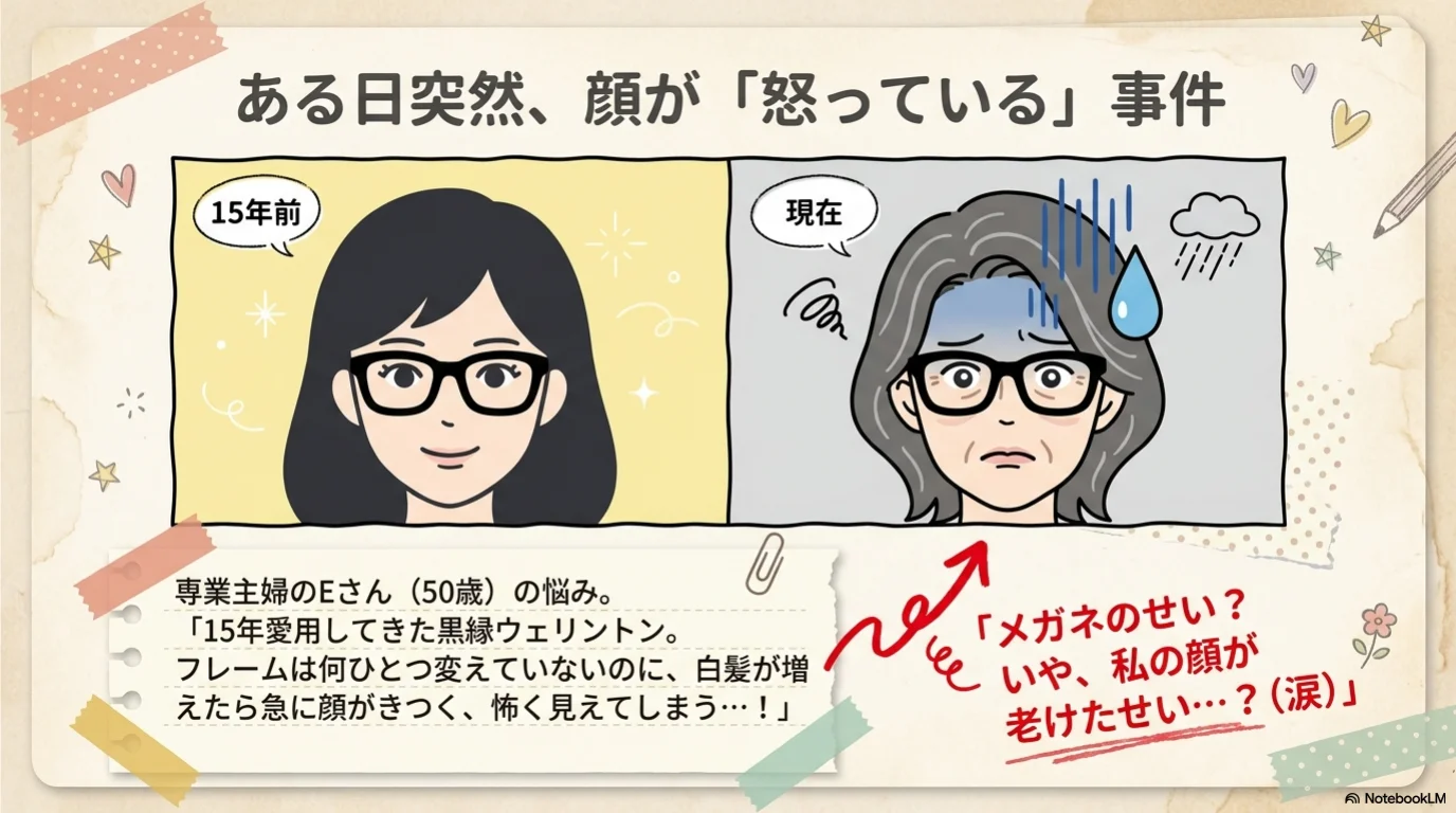 白髪メガネ三見直しの解説イラスト（2）