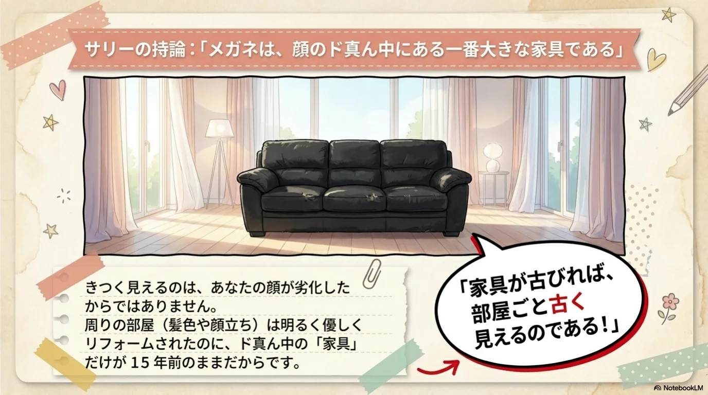 白髪メガネ三見直しの解説イラスト（3）