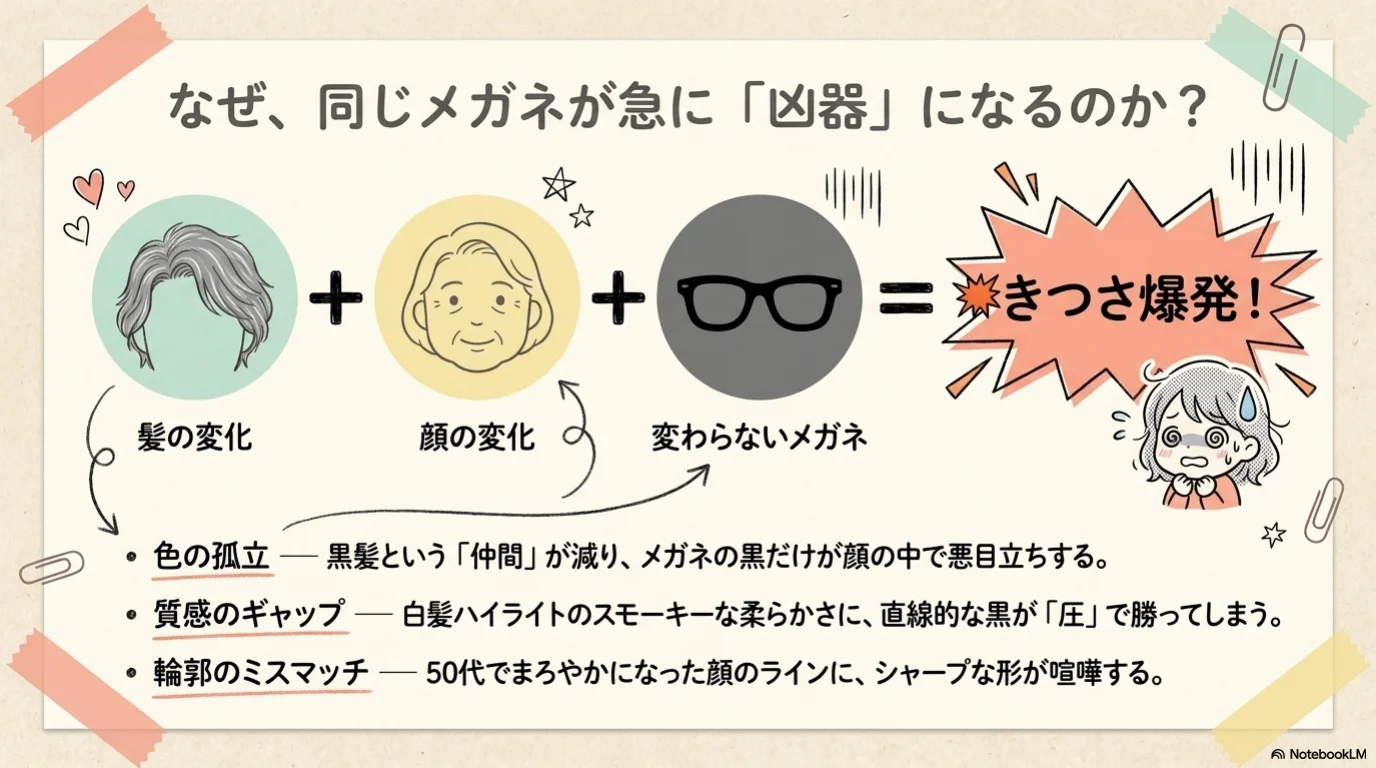 白髪メガネ三見直しの解説イラスト（4）