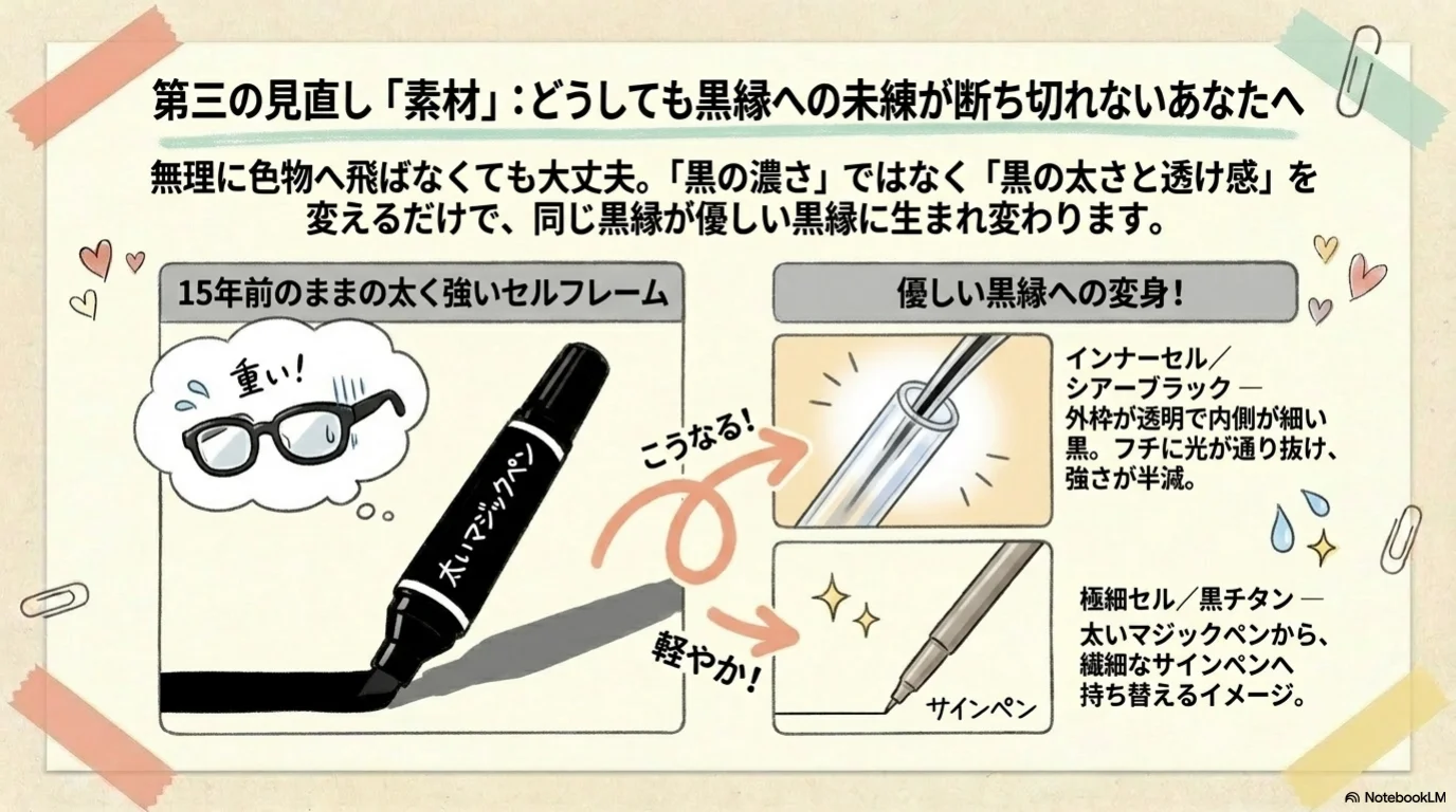 白髪メガネ三見直しの解説イラスト（10）