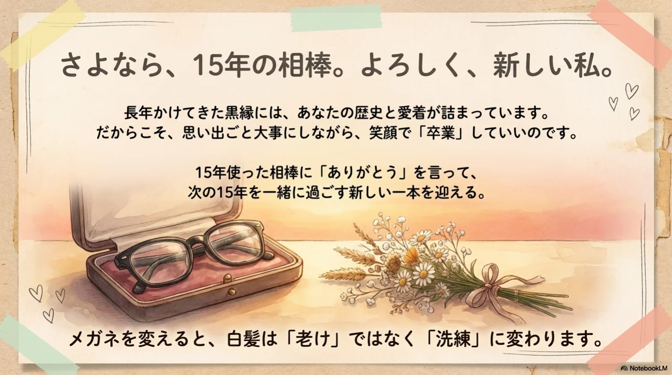 白髪メガネ三見直しの解説イラスト（12）
