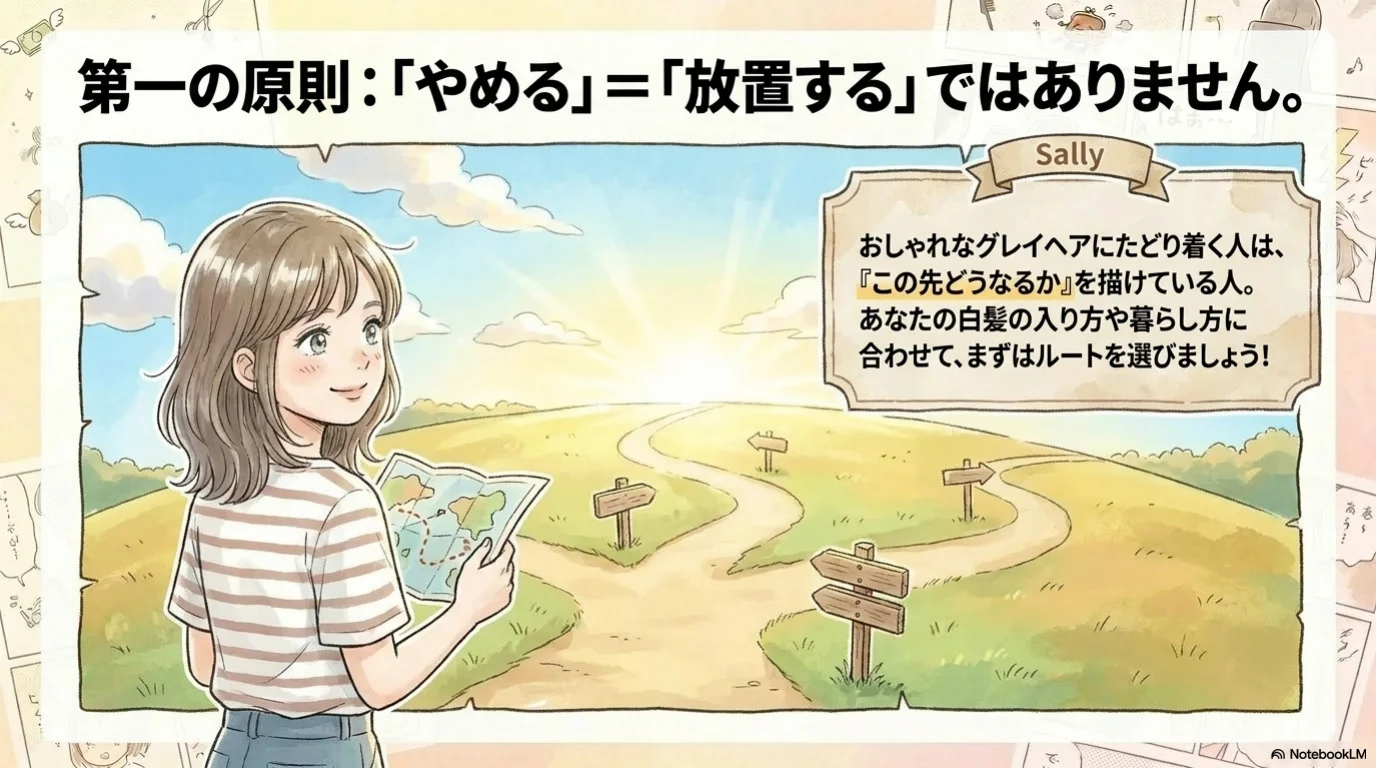 白髪卒業三原則の解説イラスト（5）