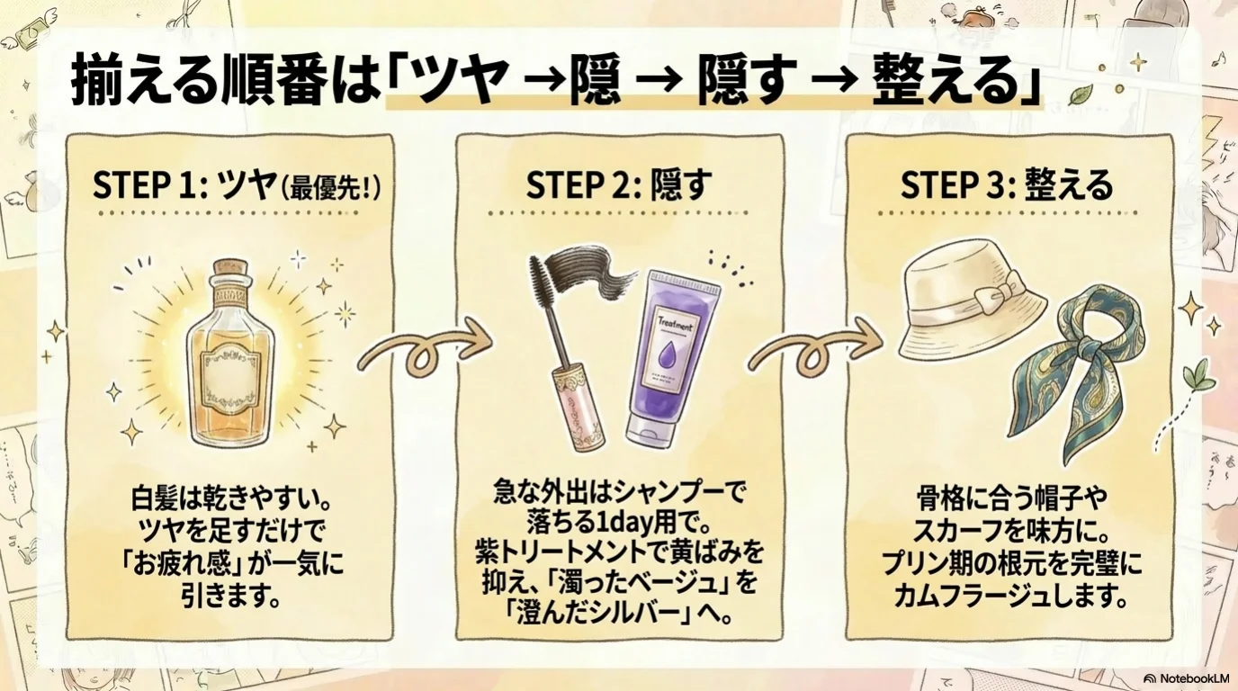 白髪卒業三原則の解説イラスト（8）