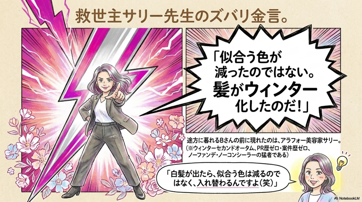 白髪コントラスト三技の解説イラスト（3）