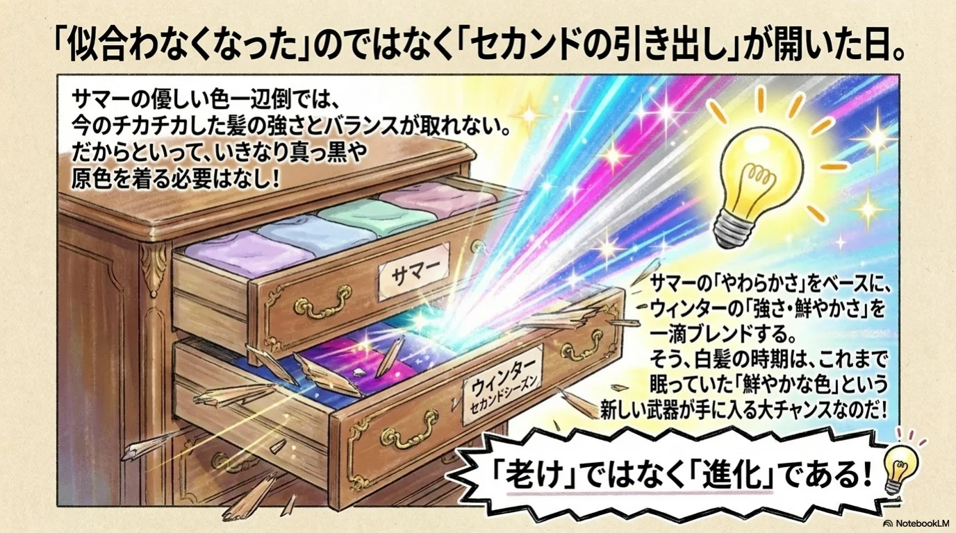 白髪コントラスト三技の解説イラスト（5）