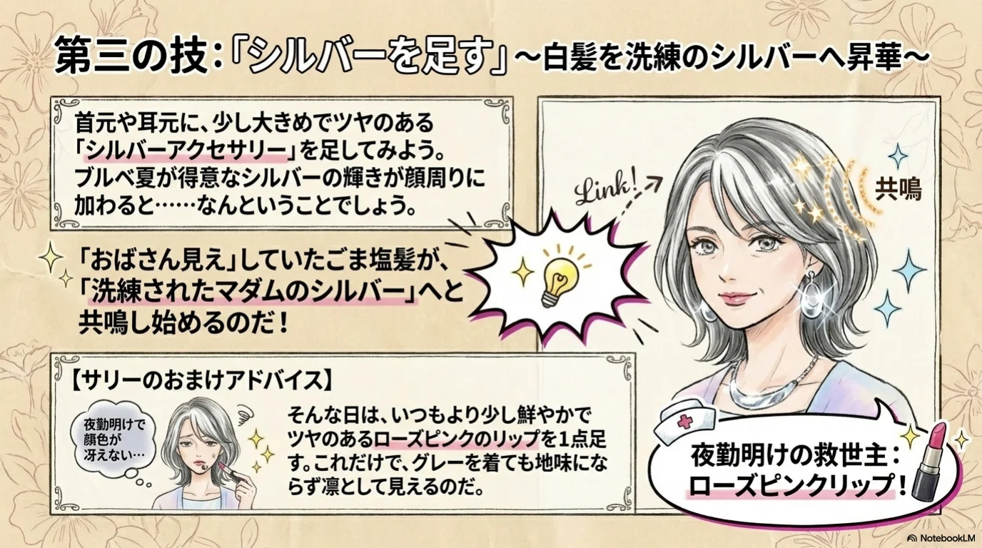 白髪コントラスト三技の解説イラスト（9）