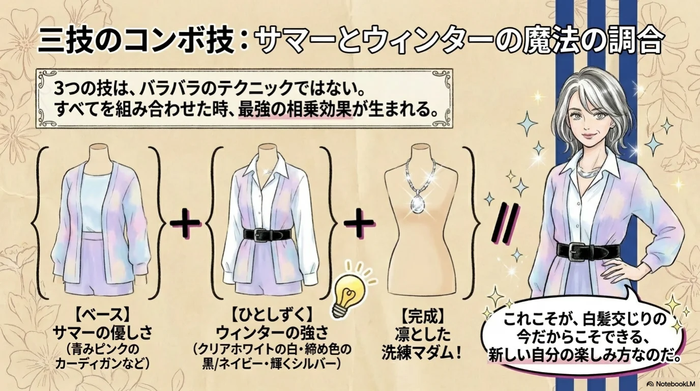 白髪コントラスト三技の解説イラスト（10）