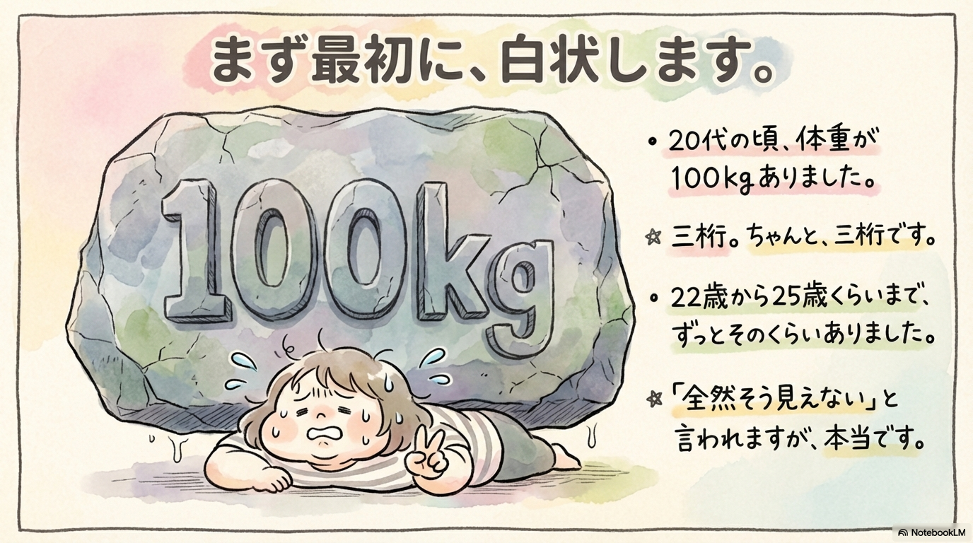 まず最初に、白状します。20代の頃、体重が100kgありました。